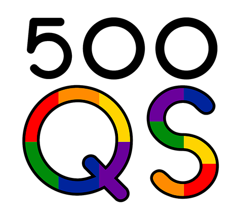%00 Queer Scientists Logo- The number 500 over a rainbow Q & S.